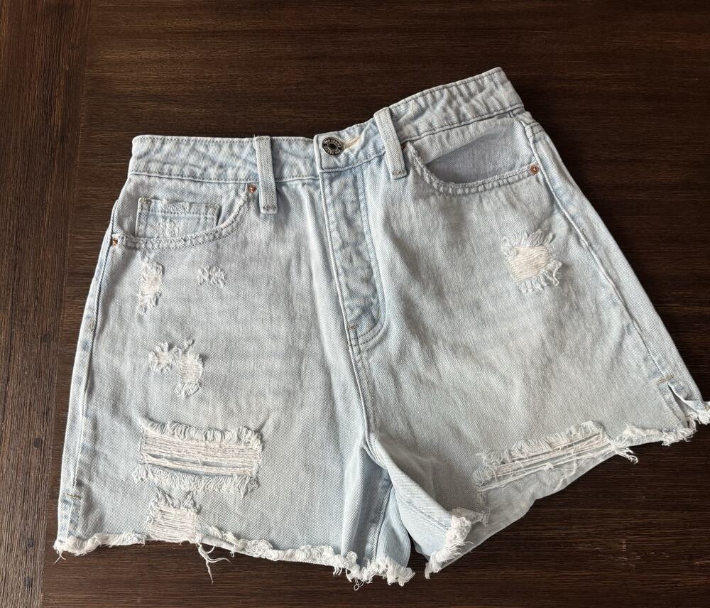 YMI Jean Shorts Women’s 29 Light Blue Mom Fit High Rise Distressed